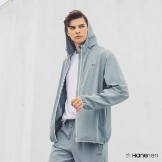 【Hang Ten】男裝-恆溫多功能-REGULAR FIT四面彈吸濕排汗防曬連帽外套(淺藍)