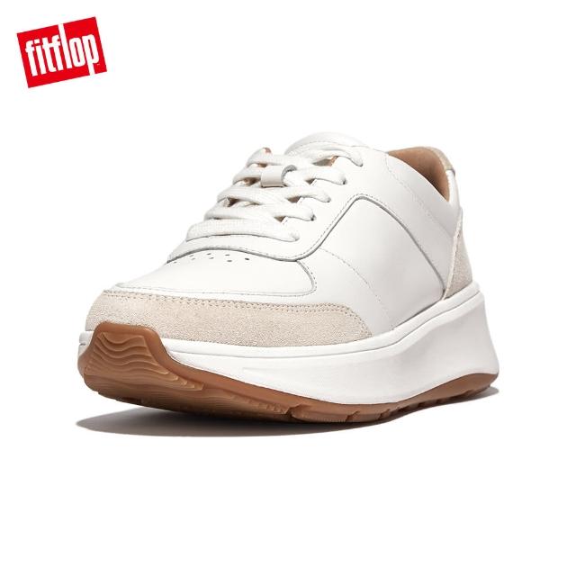 【FitFlop】F-MODE LEATHER/SUEDE FLATFORM SNEAKERS運動風厚底繫帶休閒鞋-女(都會白)