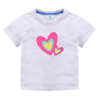 【時尚Baby】女童 短袖T恤 白色愛心純棉短袖上衣(女中小童裝 春夏T恤 短袖運動休閒上衣)