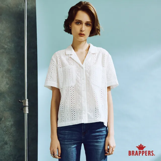 【BRAPPERS】女款 鏤空蕾絲刺繡襯衫(白)