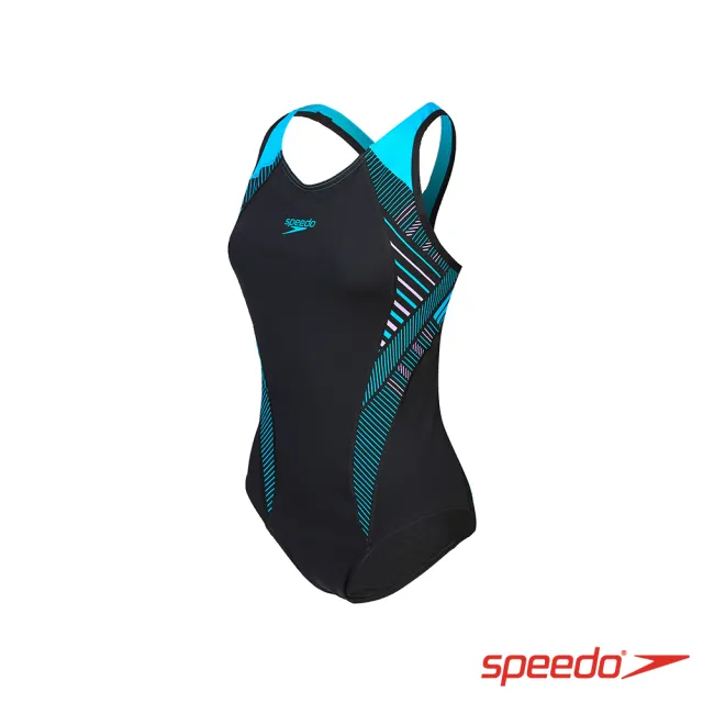 【SPEEDO】女 運動連身泳裝 Placement(黑/藍紫)