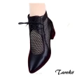 【Taroko】性感網狀尖頭綁帶粗跟短靴(黑色)