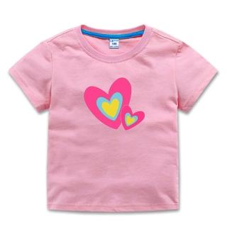 【時尚Baby】女童 短袖T恤 粉色愛心純棉短袖上衣(女中小童裝 春夏T恤短 袖運動休閒上衣)