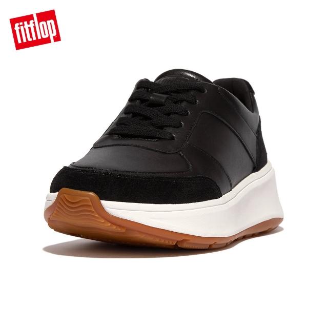 【FitFlop】F-MODE LEATHER/SUEDE FLATFORM SNEAKERS運動風厚底繫帶休閒鞋-女(黑色)