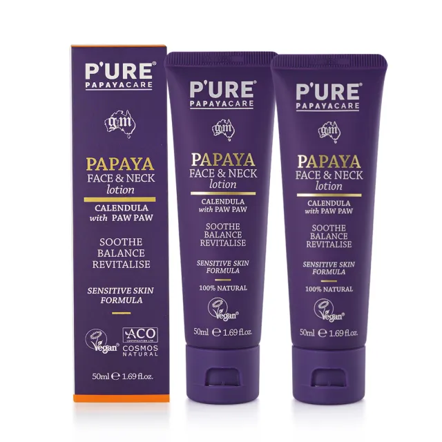 【澳洲 Pure Papayacare】木瓜臉頸乳液含金盞花玻尿酸(2入組 50ml/瓶 專業級)