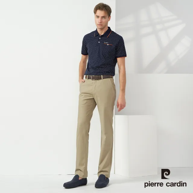 【pierre cardin 皮爾卡登】休閒服飾 男款 純絲光棉印花短袖POLO衫-深藍色(5237216-38)