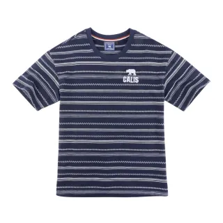 【California Republic】品牌LOGO熊幾何條紋圓領寬鬆女版棉TEE