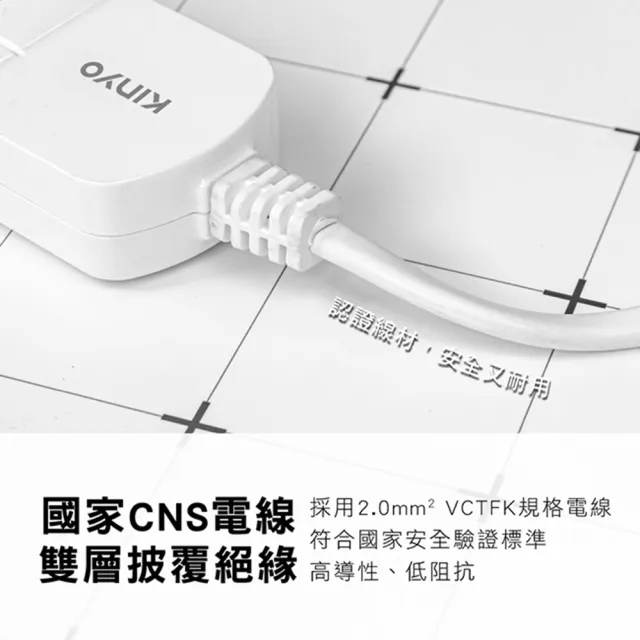 【KINYO】6開6插防火雙層絕緣過載保護  獨立開關安全電源延長線(6尺1.8M)