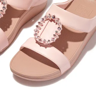 【FitFlop】LULU CRYSTAL-CIRCLET LEATHER H-BAR SLIDES圓環水鑽H造型涼鞋-女(玫瑰鹽)