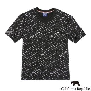 【California Republic】品牌熊幾何線條滿版印花圓領棉TEE(男女共版)