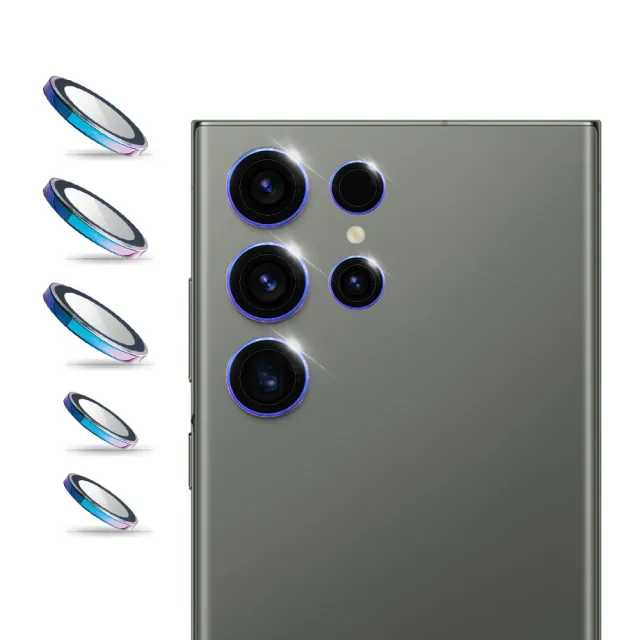 【iMos】SAMSUNG Galaxy S23 Ultra 藍寶石金屬框鏡頭保護貼 - 五顆(鋁合金 帽蓋式燒鈦色)