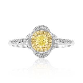 【AURORA 歐羅拉】50分天然黃彩鑽石18K金鑽戒 幸運草(Fancy Light Yellow/VS2)