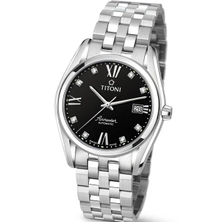 【TITONI 梅花錶】Airmaster 空中霸王系列-黑色錶盤不鏽鋼錶帶/38.5mm(83909 S-354)