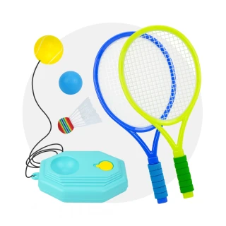 【888ezgo】兒童3合1球類運動（羽球+軟網球+塑料球）（附雙球拍）（露營遊戲）（501B）