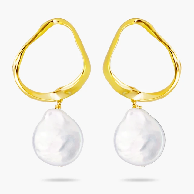 【Olivia Yao Jewellery】18K金絲貝殼天然有核亮白珍珠耳環(OLI Collection)