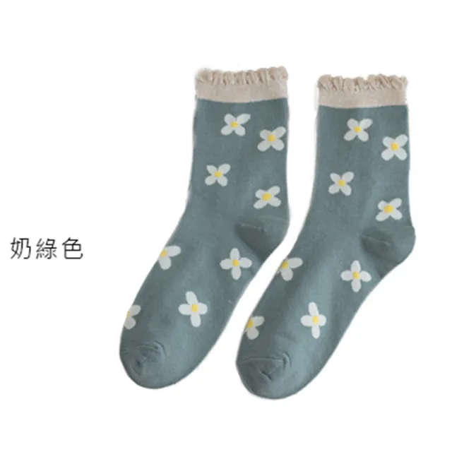 【OT SHOP】女款莫蘭迪色系中筒襪 M1210(襪子 森林色系 花朵 撞色)