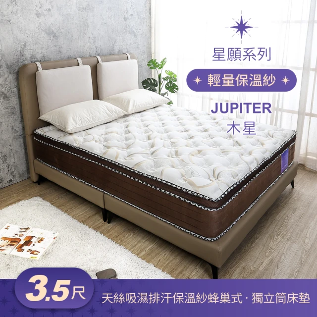 BODEN 星願系列 3.5尺 木星Jupiter 天絲Tencel 吸濕排汗保溫紗蜂巢式三線獨立筒床墊-加大單人