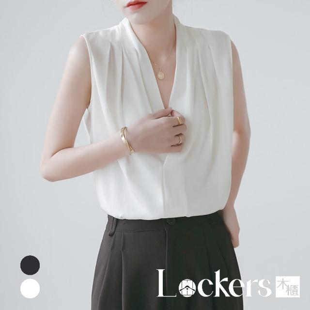 【Lockers 木櫃】夏季寬鬆V領無袖雪紡上衣 L112052903(女上衣 雪紡)