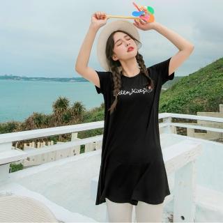 【OB 嚴選】度假KITTY涼感後綁帶荷葉裙襬小洋裝 《KB1231》
