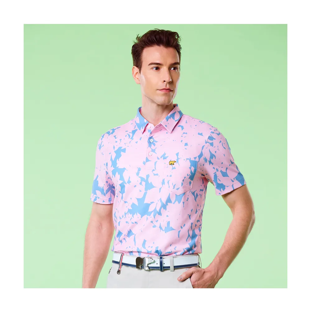 【Jack Nicklaus 金熊】GOLF男款數位印花彈性吸濕排汗POLO衫/高爾夫球衫(粉色)