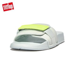【FitFlop】iQUSHION ADJUSTABLE WATER-RESISTANT POOL SLIDES輕量人體工學可調式涼鞋-女(海沫藍/螢光黃)