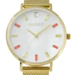 【MANGO】甜美繽紛晶鑽時尚米蘭腕錶-MA6770L-GD-H(金色x白色/36mm)
