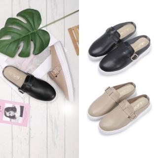 【FUFA Shoes 富發牌】真皮側邊釦環穆勒鞋-黑/奶茶 1DR68(女鞋/女懶人鞋/真皮鞋/半拖鞋)