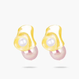 【Olivia Yao Jewellery】粉色凝珠純銀天然雙珍珠夾式耳環(Mus☆e Edition)