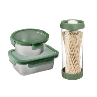 【CorelleBrands 康寧餐具】316可微波不鏽鋼保鮮盒+玻璃儲物罐3入組(C03)