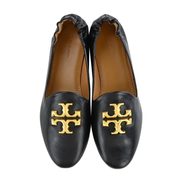 TORY BURCH 經典LOGO 黑色 牛皮 樂福鞋 平底鞋 娃娃鞋 6號 23公分(84922006 6)