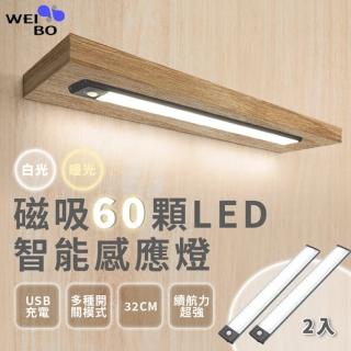 【2入組】WEIBO可調光磁吸LED紅外線感應燈LI3360L 32.3CM(USB充電 三色調光 櫥櫃燈 緊急照明 小夜燈)