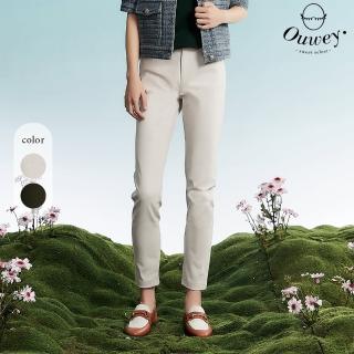 【OUWEY 歐薇】經典百搭單釦九分彈性棉質窄管褲(兩色；S-L；3232396303)