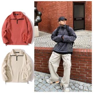 【Dition】韓系厚絨毛半開領長袖上衣 保暖立領(oversize 寬版 男女可穿)