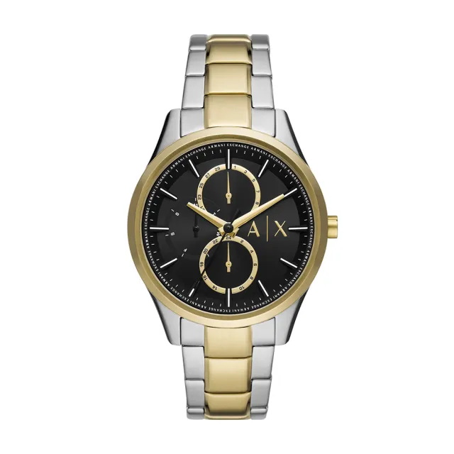 【A|X Armani Exchange 官方直營】Dante 經典潮流三眼多功能手錶 銀色 x 金色不鏽鋼鍊帶 42MM AX1865