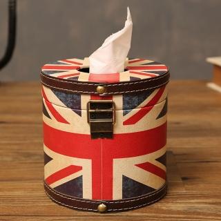 【PUSH!】卷紙廁紙盒餐巾紙抽取盒車用抽紙盒圓筒英國旗復古(紙巾盒 衛生紙盒 圓形米字旗大號I103)
