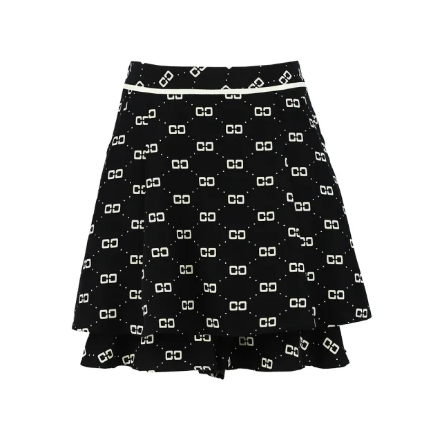 【ILEY 伊蕾】復古老花風格荷葉短褲裙(黑色；M-XL；1232062451)