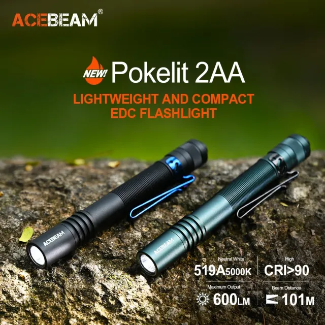 【ACEBEAM】錸特光電 Pokelit 2AA 600流明(高顯色 中白光 EDC手電筒 筆燈 瞳孔燈 USB-C充電)