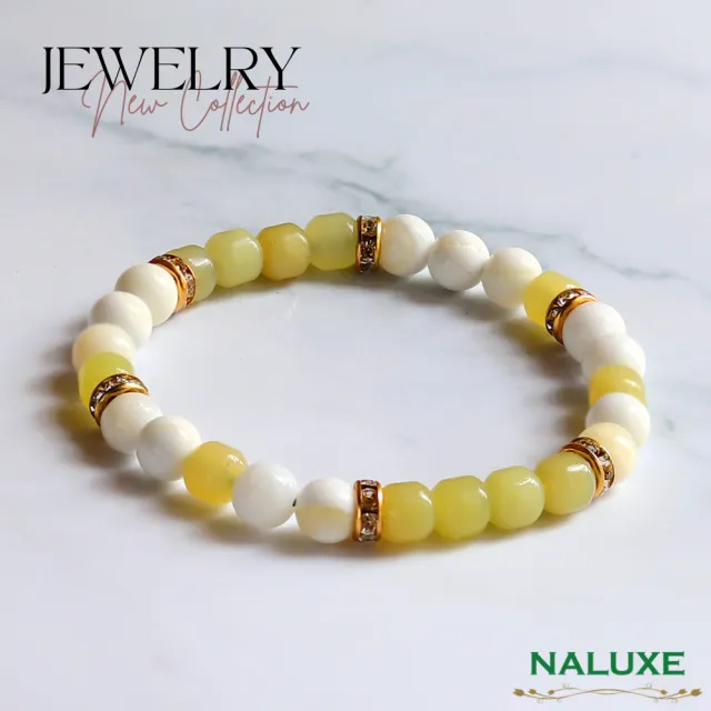 【Naluxe】金絲硨磲+岫玉桶珠計款開運手鍊(天然有機寶石、佛教七寶、避邪擋煞、七月必備)
