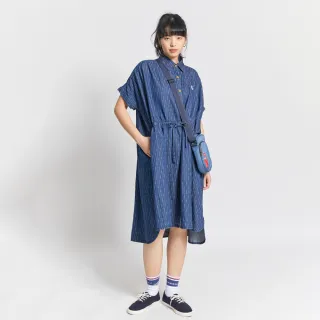 【EDWIN】江戶勝 女裝  抽繩短袖洋裝(酵洗藍)