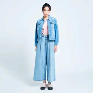 【SOMETHING】女裝 高腰打摺寬直褲(漂淺藍)