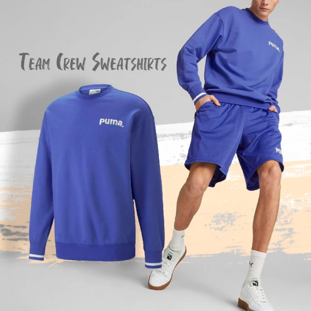【PUMA】長袖上衣 Team Crew Sweatshirts 男款 E.SO 瘦子 藍 白 大學T 衛衣(53969692)