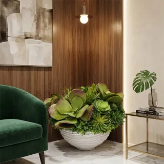 【HUGO DECO 榆果傢飾】特級擬真唐印多肉植栽組合 免運專人配送限雙北市(人造植栽/仿真植物/綠化/佈置)