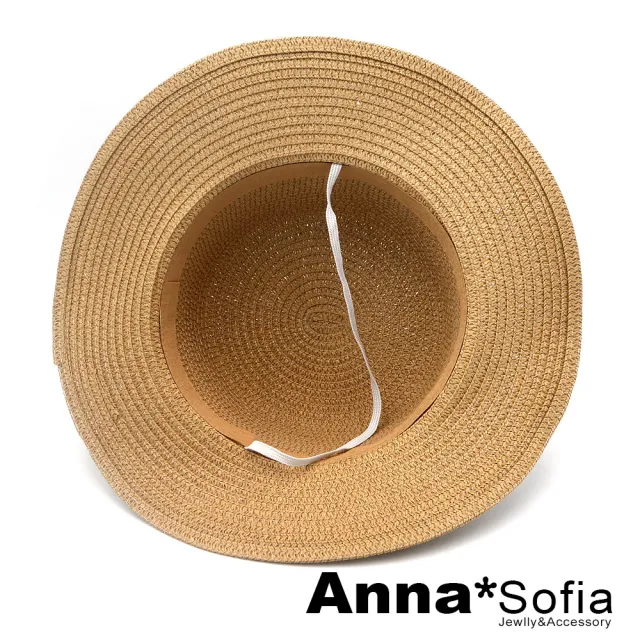 【AnnaSofia】買一送一久等禮 遮陽帽防曬帽淑女帽網美渡假草帽海灘帽漁夫帽-雙U釦革帶 寬簷 現貨(駝系)