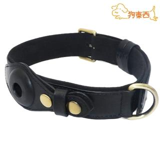【DOG狗東西】皮革AirTag追蹤器寵物項圈 內加絨貓狗皮製項圈 黑 L