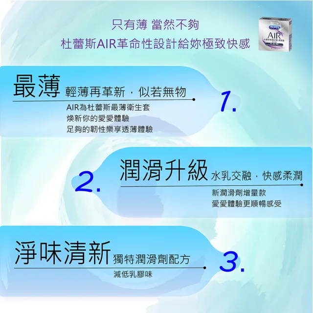 【Durex 杜蕾斯】AIR輕薄幻隱潤滑裝保險套8入*2盒(共16入)