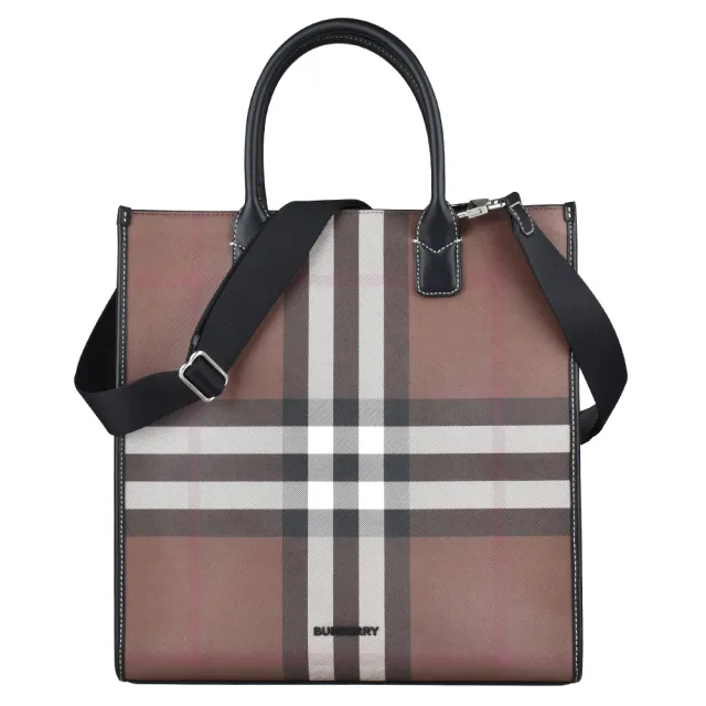 【BURBERRY 巴寶莉】Denny經典LOGO標誌格紋手提斜背琴譜包(深褐格紋)