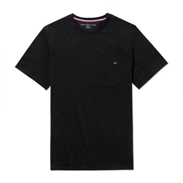 【Tommy Hilfiger】TOMMY 經典刺繡Logo圓領素面短袖T恤 上衣-黑色(平輸品)