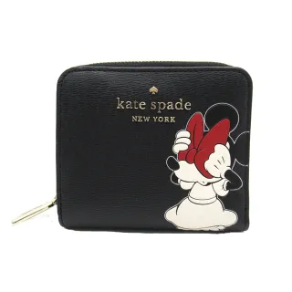 【KATE SPADE】迪士尼聯名米妮皮革對開ㄇ型拉鍊釦式短夾(黑色多色)