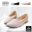 【Alberta】MIT台灣製 1cm 反摺設計千鳥紋圖樣雙材質鞋尖頭平底娃娃鞋 包鞋 懶人鞋