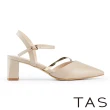 【TAS】金屬鍊條尖頭穆勒中跟鞋(裸色)